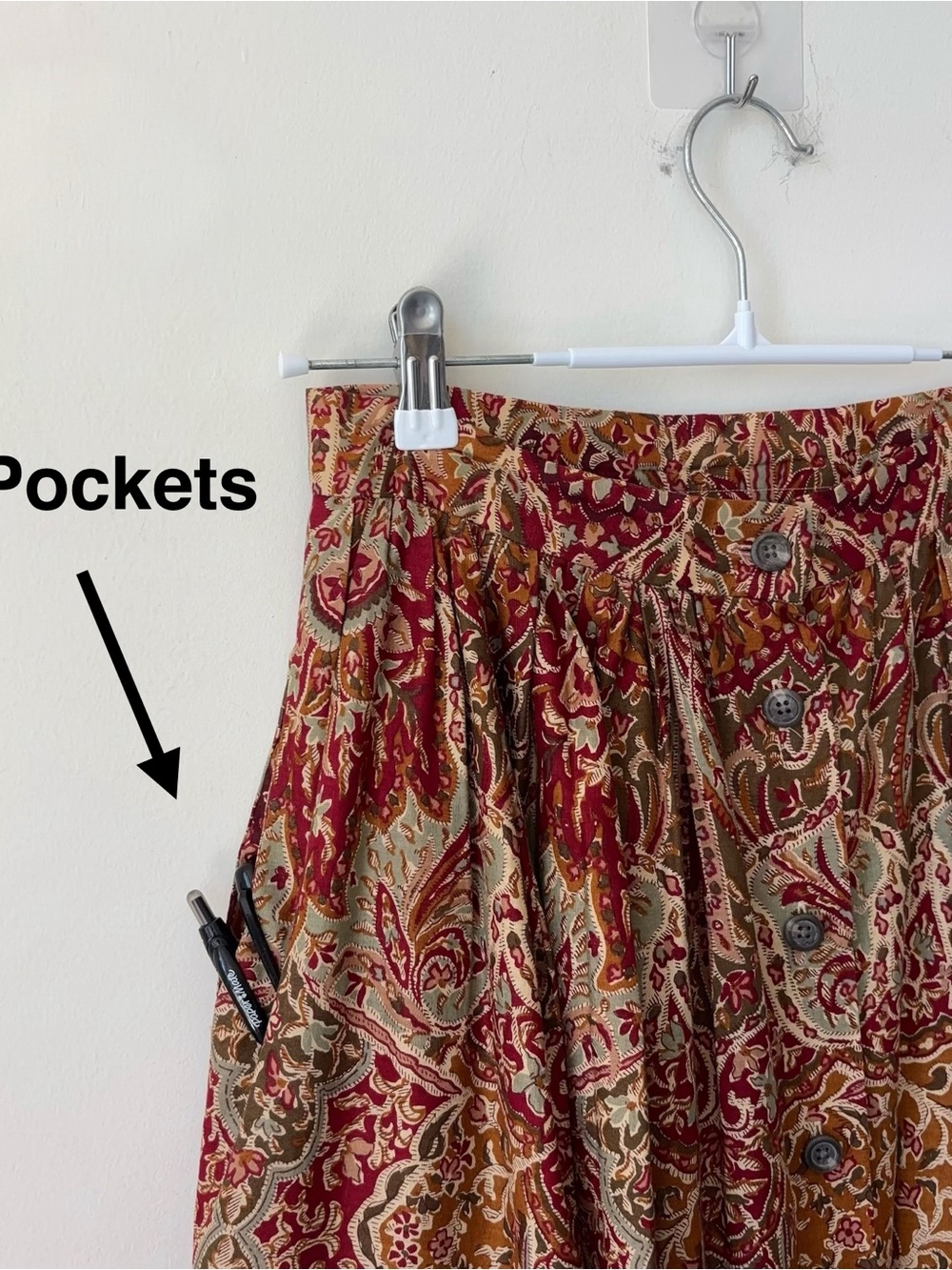 Vintage Ralph Lauren Skirt Sz 10 Cotton Linen Red Ornate Tapestry 80s Blue Label - Picture 10 of 14